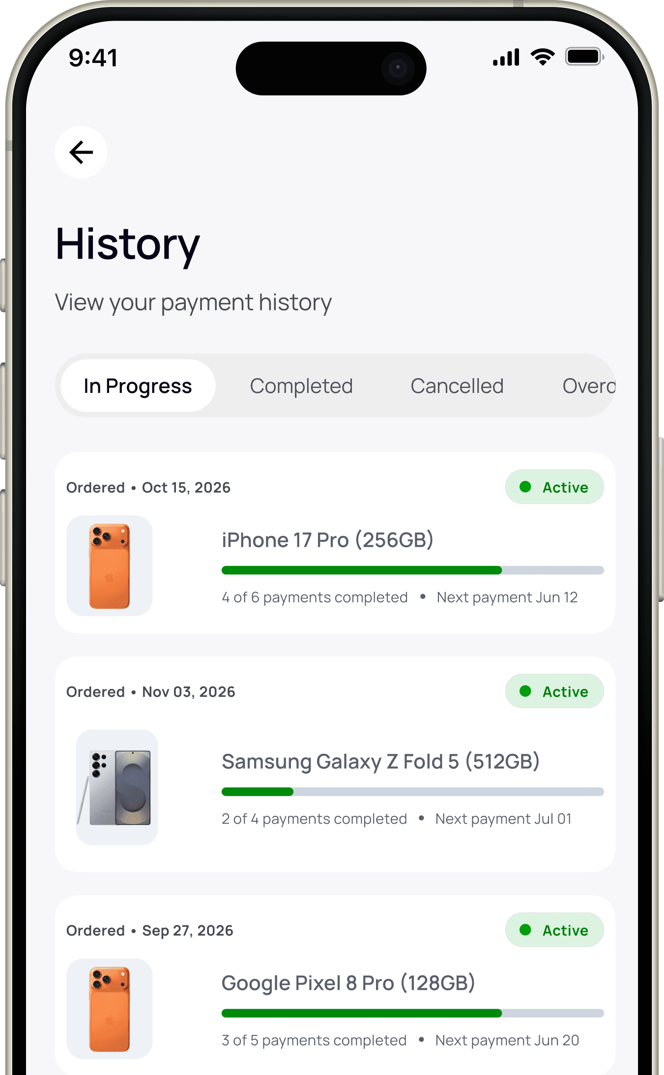 Credla payment history on iPhone