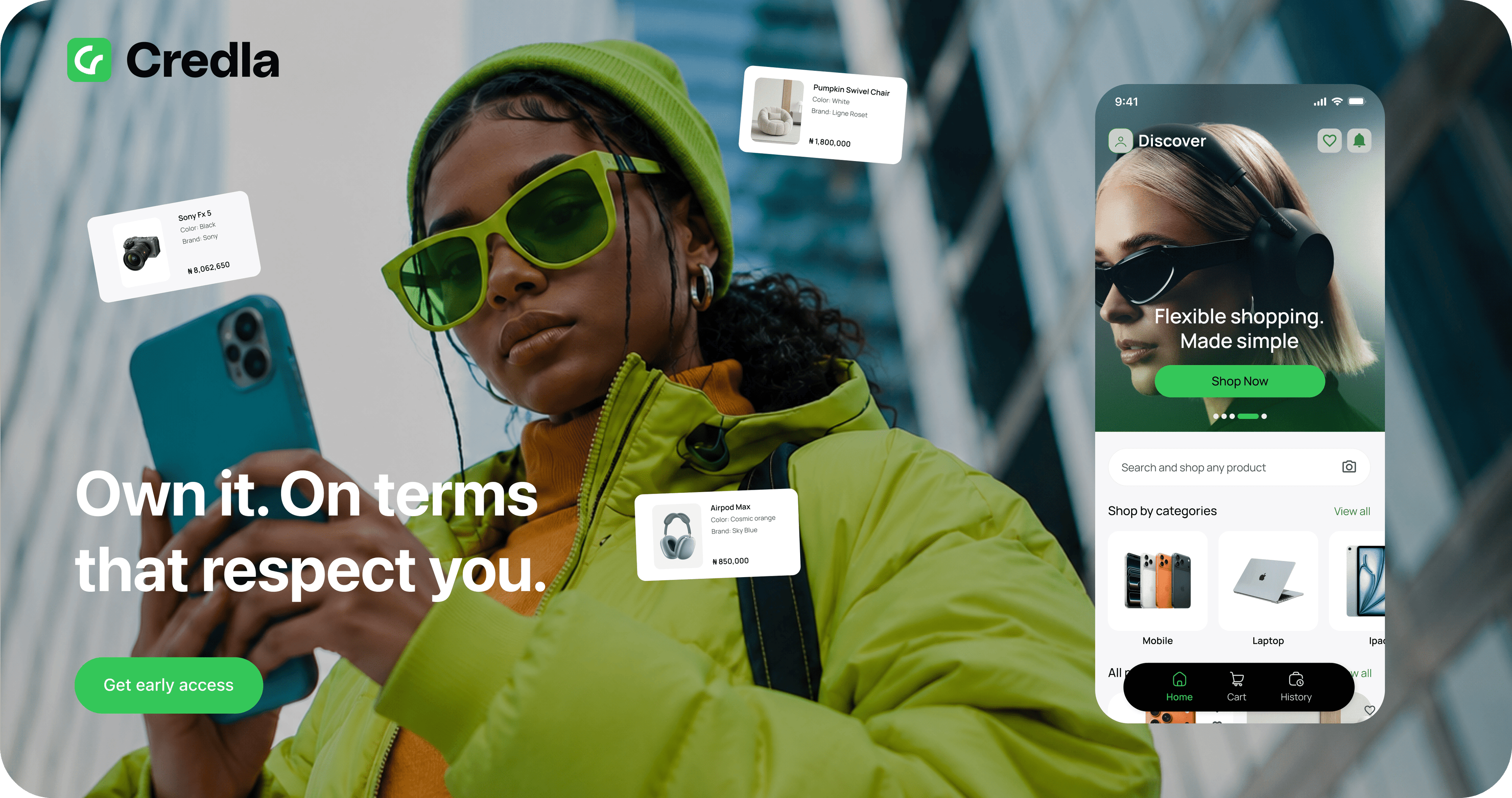 Own it. On terms that respect you. Credla app preview with Get early access